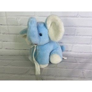 Vintage Fiesta Elephant Baby Blue White Plush Stuffed Animal Toy With Rattle